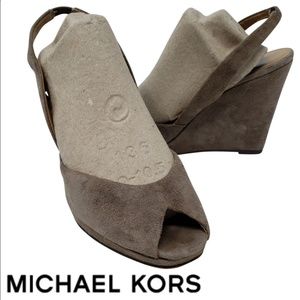 Michael Kors Suede Slingback Peep Toe Wedge 8.5
